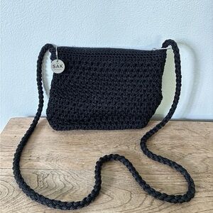 Sak Black Crochet Shoulder Bag Handbag Hobo Crossbody Purse. Great Condition